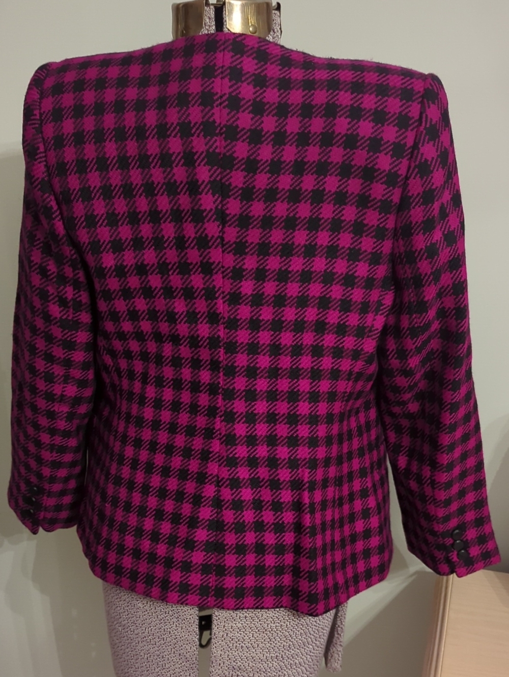 Womens Albert Nipon Asymmetric Pink & Black Checked Blazer Jacket